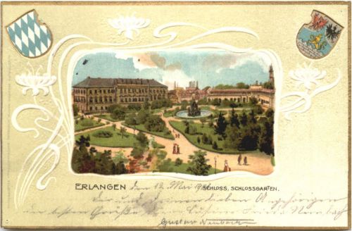 Erlangen - Schloss - Litho Prägekarte