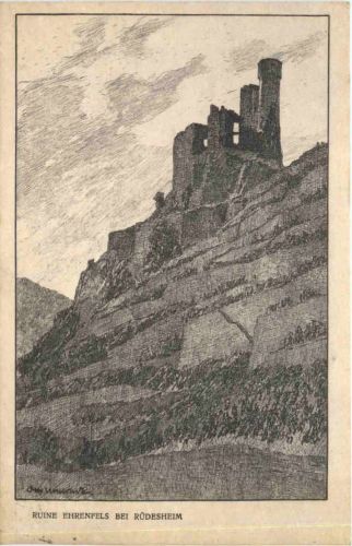 Künstler Ak Otto Ubbelohde - Ruine Ehrenfels bei Rüdesheim
