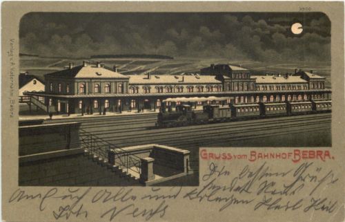 Gruss vom Bahnhof Bebra - Litho
