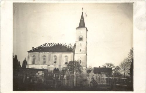 Langenberg Callenberg - Abgebrannte Kirche 1934