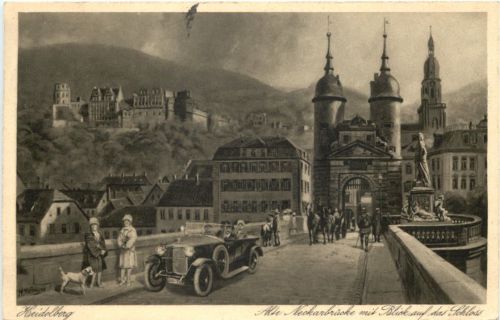 Heidelberg - Alte Neckarbrücke - Künstler Ak H. Hoffmann