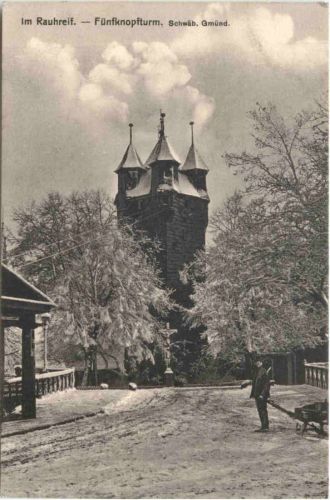 Schwäbisch Gmünd - Fünfknopfturm im Rauhreif