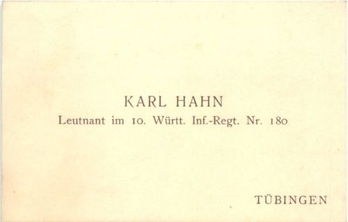 Tübingen - Visitenkarte Karl Hahn - 10. Württ. Inf. Regiment