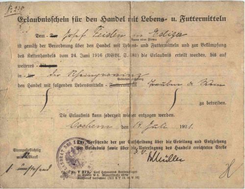 Cochem - Erlaubnisschein fpür den Handel mit Lebensmittel