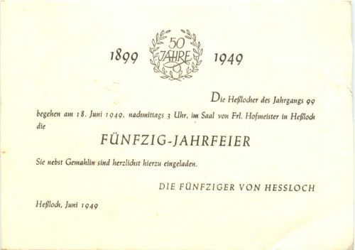 Hessloch - 50 Jahrfeier 1949