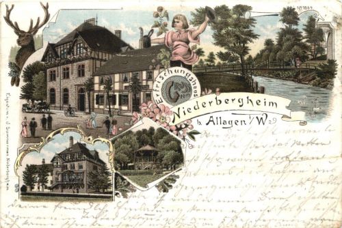 Gruss vom Niederbergheim bei Allagen - Litho - Warstein