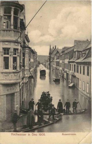 Hochwasser in Diez 1909 - Rosenstrasse