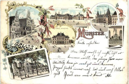 Gruss aus Münster in Westfalen - Litho