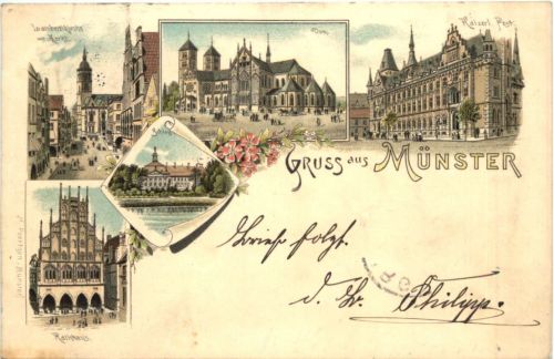 Gruss aus Münster in Westfalen - Litho