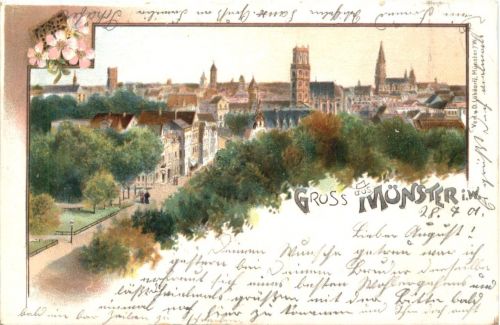 Gruss aus Münster in Westfalen - Litho