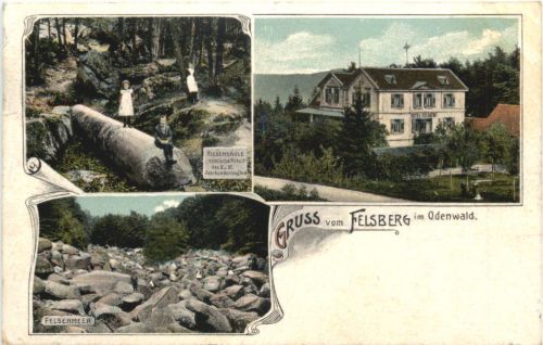 Gruss vom Felsberg im Odenwald - Litho