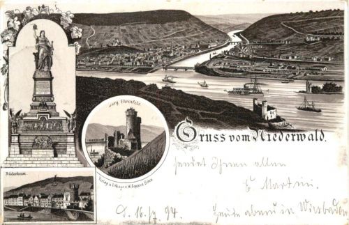 Rüdesheim - Gruss vom Niederwald - Litho - Vorläfer 1894