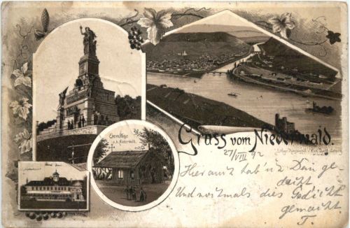 Rüdesheim - Gruss vom Niederwald - Litho - Vorläfer 1892