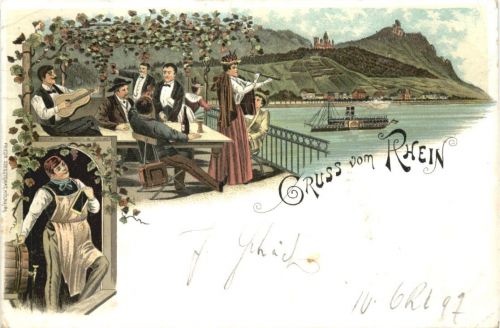 Rüdesheim - Gruss vom Rhein - Litho