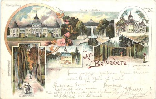 Weimar - Gruss aus Belvedere - Litho