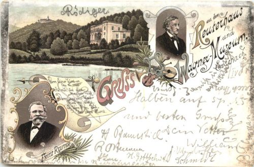 Eisenach - Gruss au dem Reuterhaus und Wagner Museum - Litho