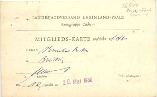 Cochem - Landesjagdverband - Mitglieds Karte