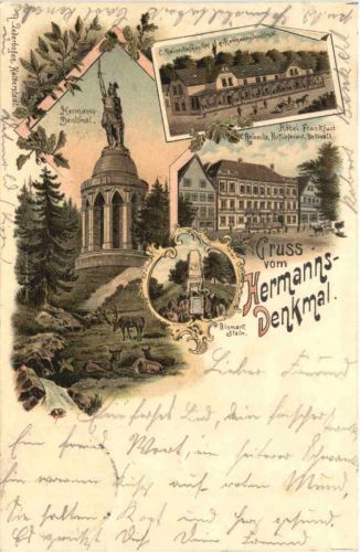 Detmold - Gruss vom Hermanns Denkmal - Litho