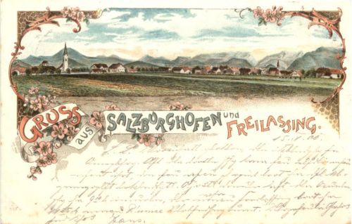 Gruss aus Salzburghofen und Freilassing - Litho