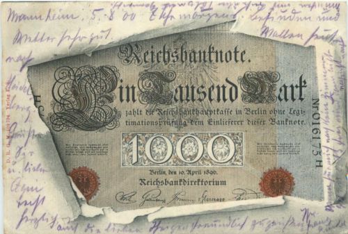 Geld auf Ansichtskarte