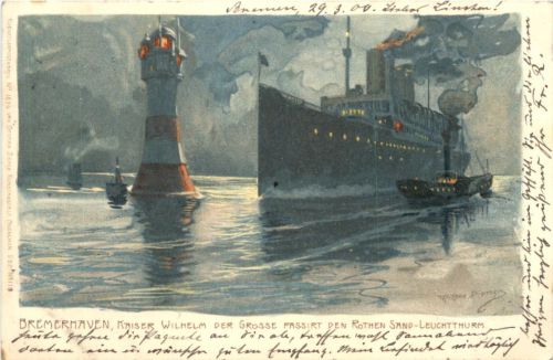 Bremerhaven - Kaiser Wilhelm der Grosse Dampfer - Litho Diemer