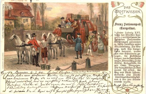 Das Postwesen - Franz. Personenpost - Briefmarken - Litho