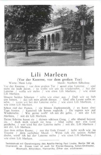 Liederkarte - Lili Marleen