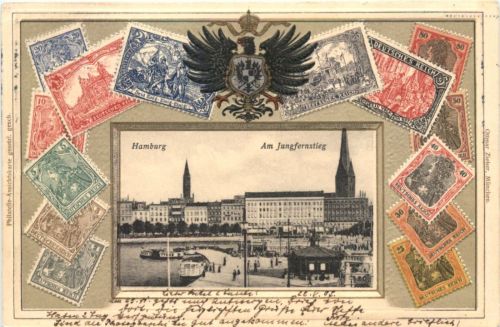 Hamburg - Briefmarken - Litho Prägekarte