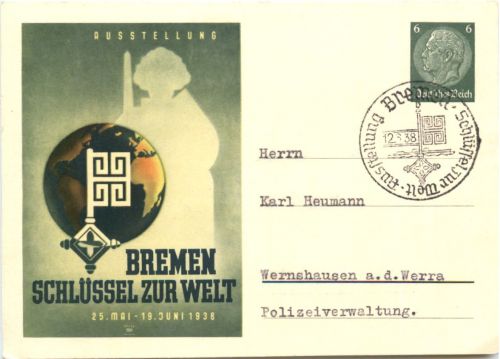 Bremen - Schlüssel zur Welt 1938 - Ganzsache