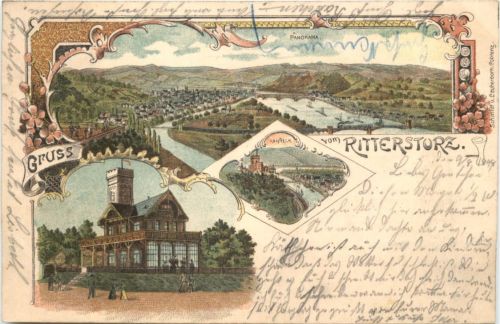 Koblenz - Gruss vom Rittersturz - Litho