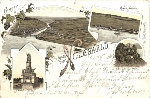 Bingen - Gruss vom Niederwald - Litho