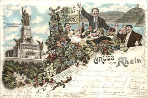 Gruss vom Rhein Rüdesheim - Litho