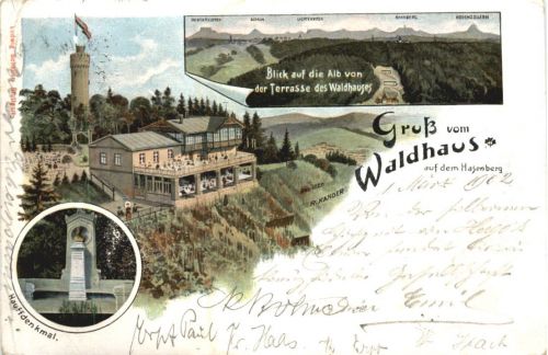 Gruß vom Waldhaus auf dem Hasenberg - Litho