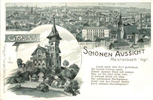 Reichenbach im Vogtland - Gruss von der schönen Aussicht - Litho