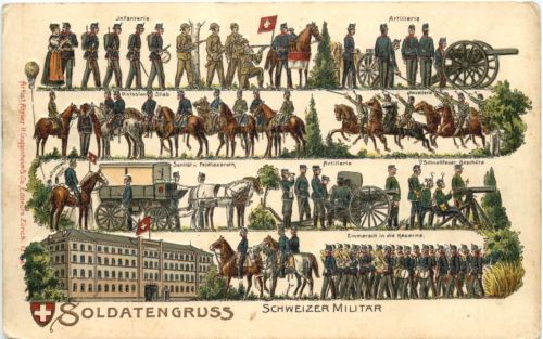 Soldatengruss - Schweizer Militär - Prägekart