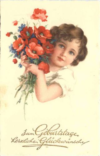 Geburtstag - Kind mit Blumen