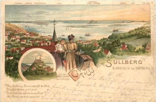 Hamburg - Gruss vom Süllberg - Litho - Blankenese