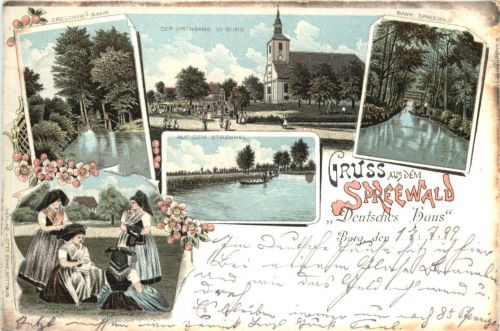 Burg - Gruss aus dem Spreewald - Litho