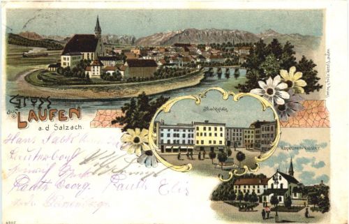 Gruss aus Laufen an der Salzach - Litho