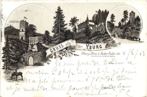 Gruss von der Yburg bei Baden-Baden - Litho