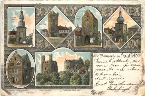 Alte Bauwerke zu Saalfeld a. Saale - Litho