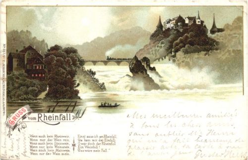 Schaffhausen - Gruss vom Rheinfall - Litho
