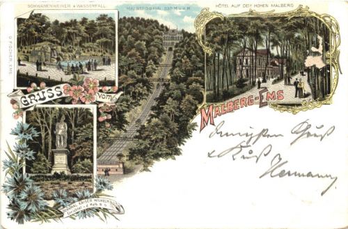 Gruss vom Malberg Ems - Litho