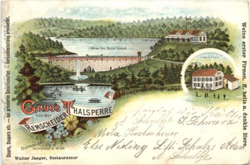 Gruss von der Remscheider Thalsperre - Litho