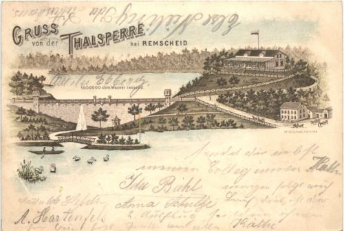 Gruss von der Thalsperre bei Remscheid - Litho