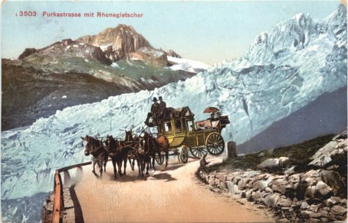 Furkastrasse mit Rhonegletscher - Postkutsche
