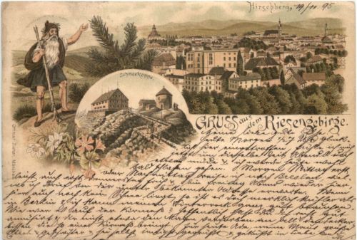 Gruss aus dem Riesengebirge - Hirschberg in Schlesien - Litho
