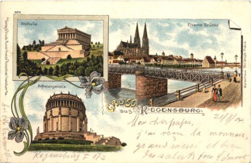 Gruss aus Regensburg - Litho