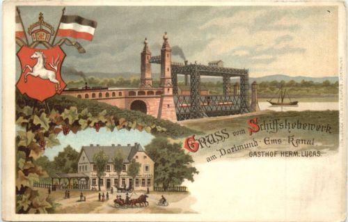 Gruss vom Schiffshebewerk Dortmund Ems Kanal - Litho