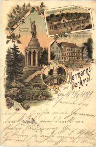 Detmold - Gruss vom Hermanns Denkmal - Litho